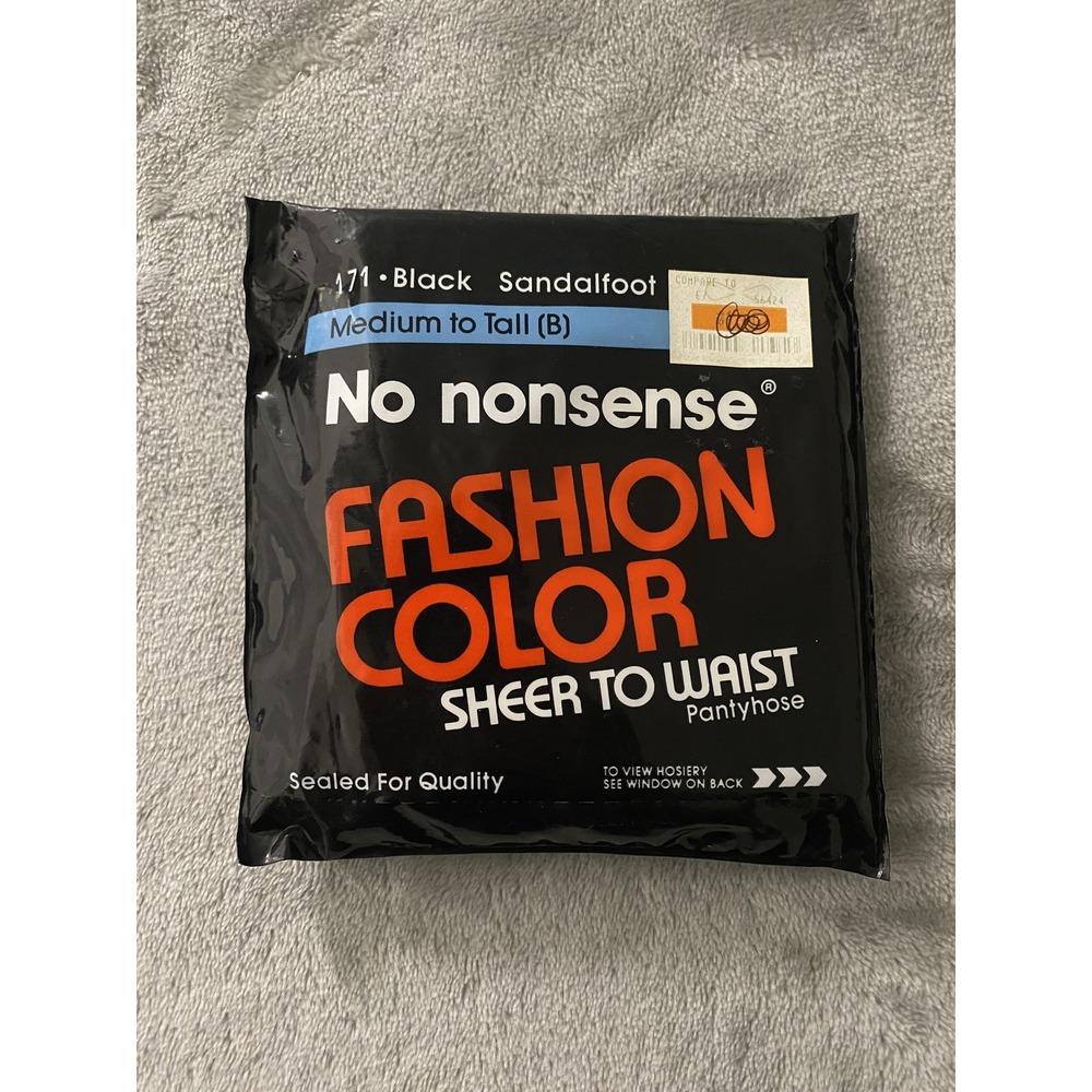 NWT Vintage No‎ Nonsense Pantyhose Womens Medium Tall Black Sheer Sandalfoot 90s